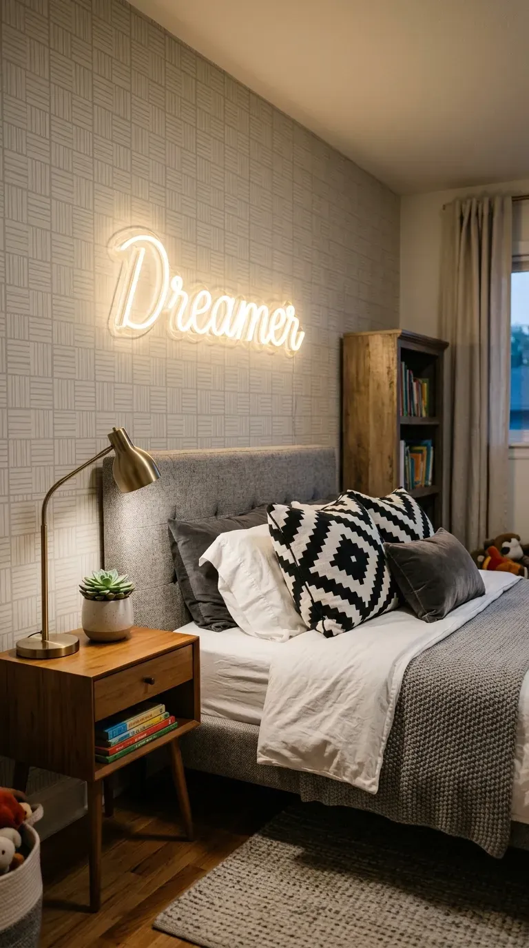 12 Aesthetic Kids Bedroom Ideas for a Dreamy Space 13 Glowing neon name sign on a kids bedroom wall