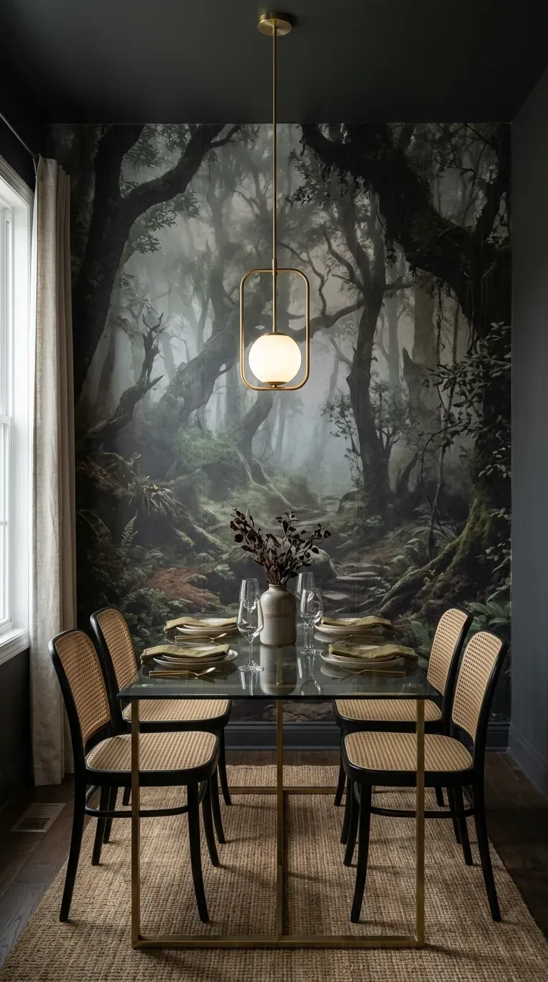 10 Must-Try Small Dining Room Ideas That Look Expensive 9 A small dining room with a breathtaking dark antique landscape wall mural