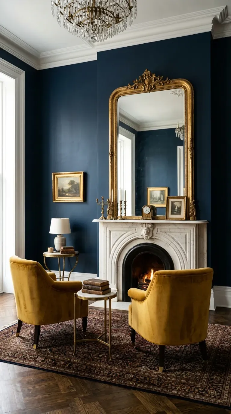 15 Genius Living Room Paint Color Ideas You Need to Try 7 A grand living room painted in a rich, saturated navy blue