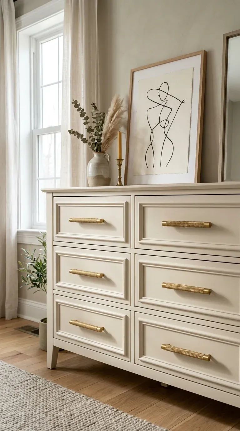 A basic dresser upgraded with elegant box molding and brass pulls