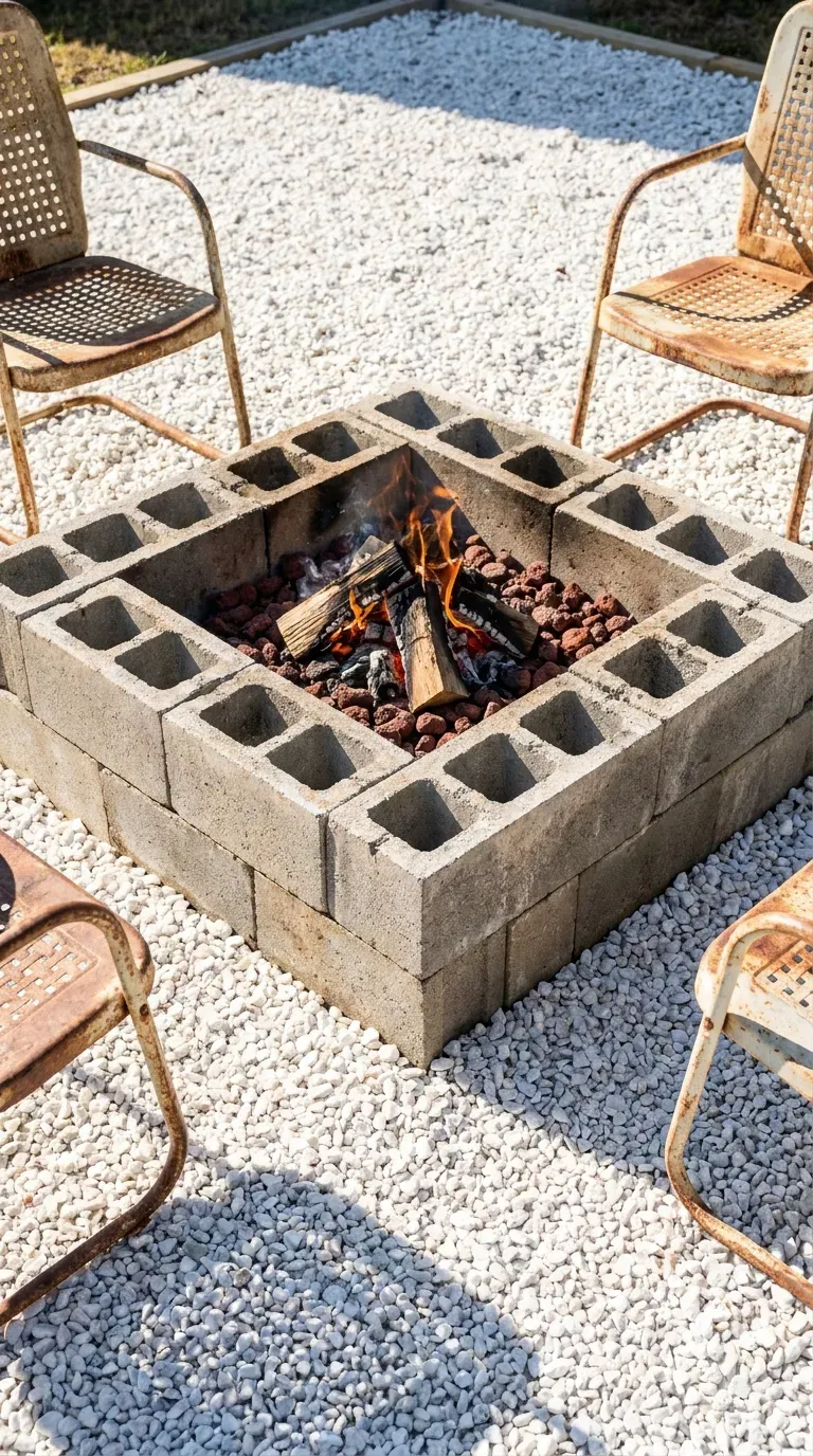 14 Genius Outdoor Fire Pit Ideas You Need to Try 7 An industrial-chic square fire pit made from dry-stacked cinder blocks