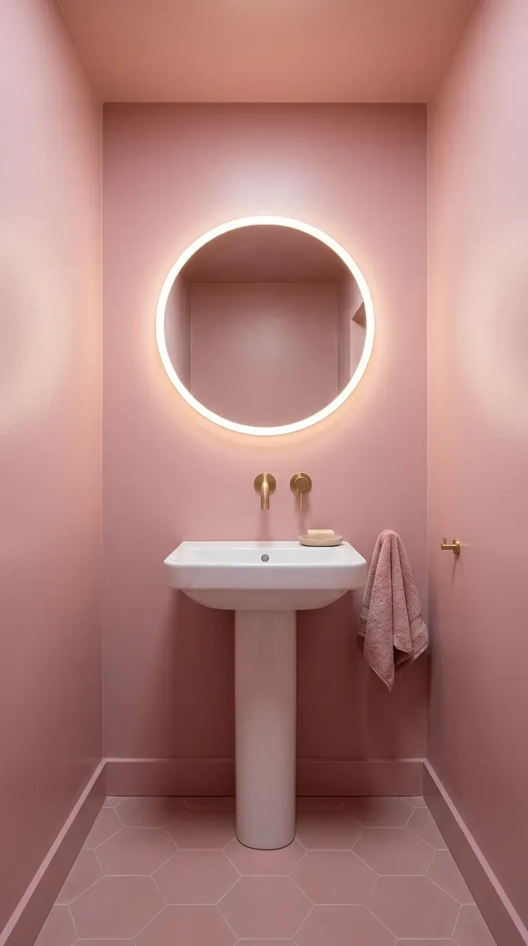 15 Genius Color Drenching Room Ideas You Need to Try 5 A tiny powder room color-drenched in a soft dusty rose pink