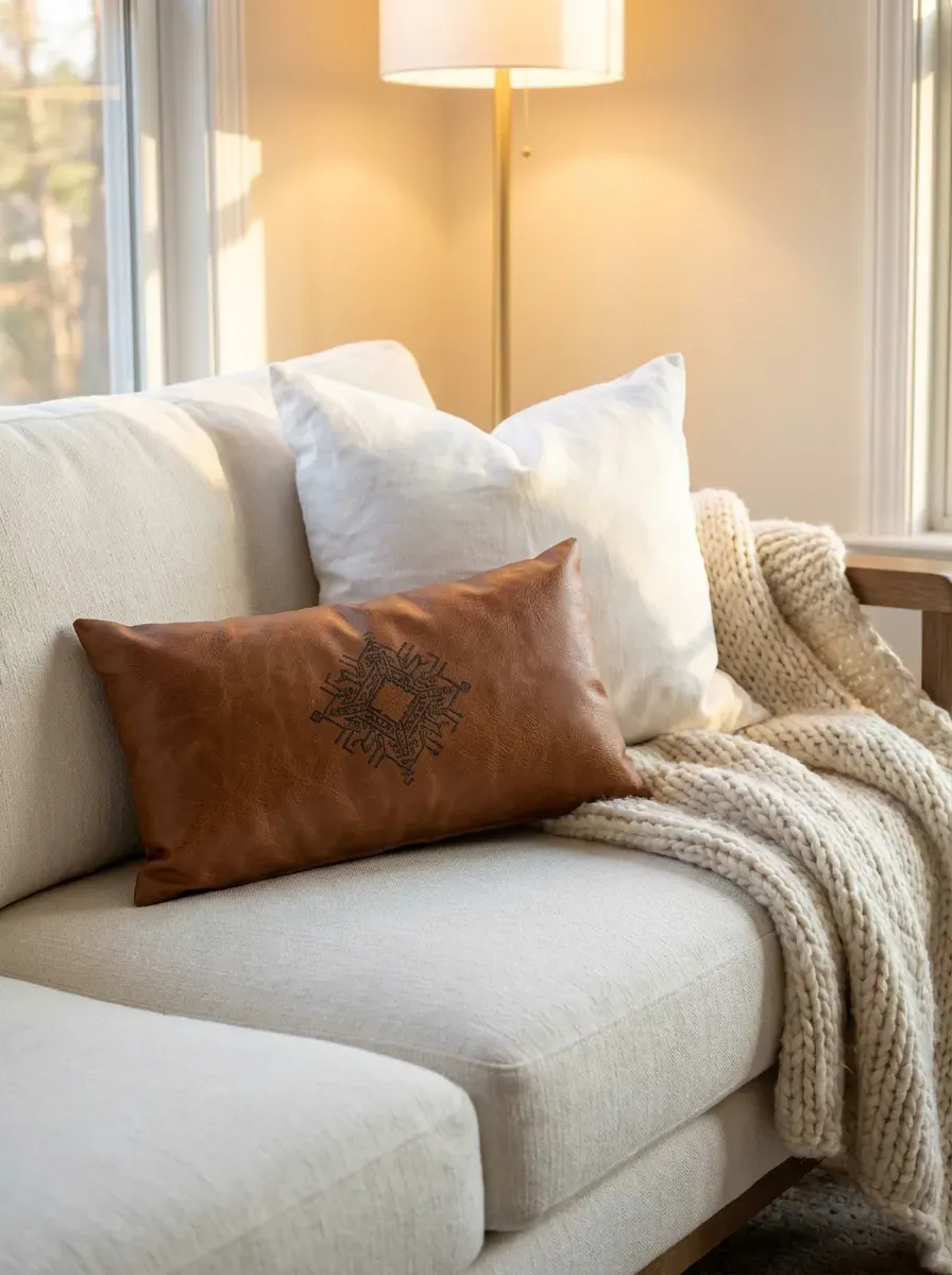 13 Genius Cricut Home Decor Projects You Need to Try 5 A modern sofa styled with a custom iron-on patterned accent pillow