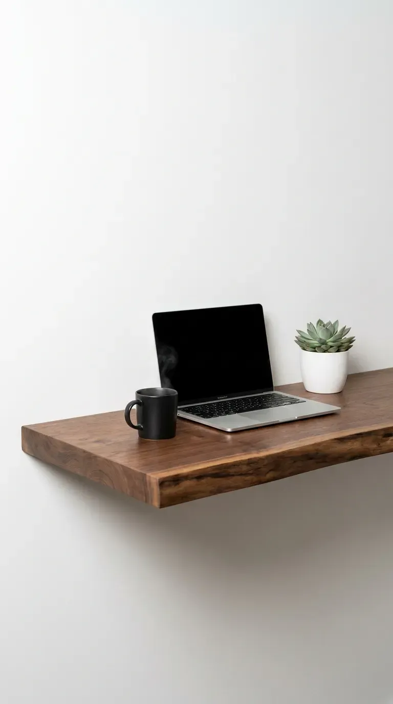 10 Genius Small Room Ideas to Maximize Your Space 6 A minimalist floating walnut desk attached to a white wall