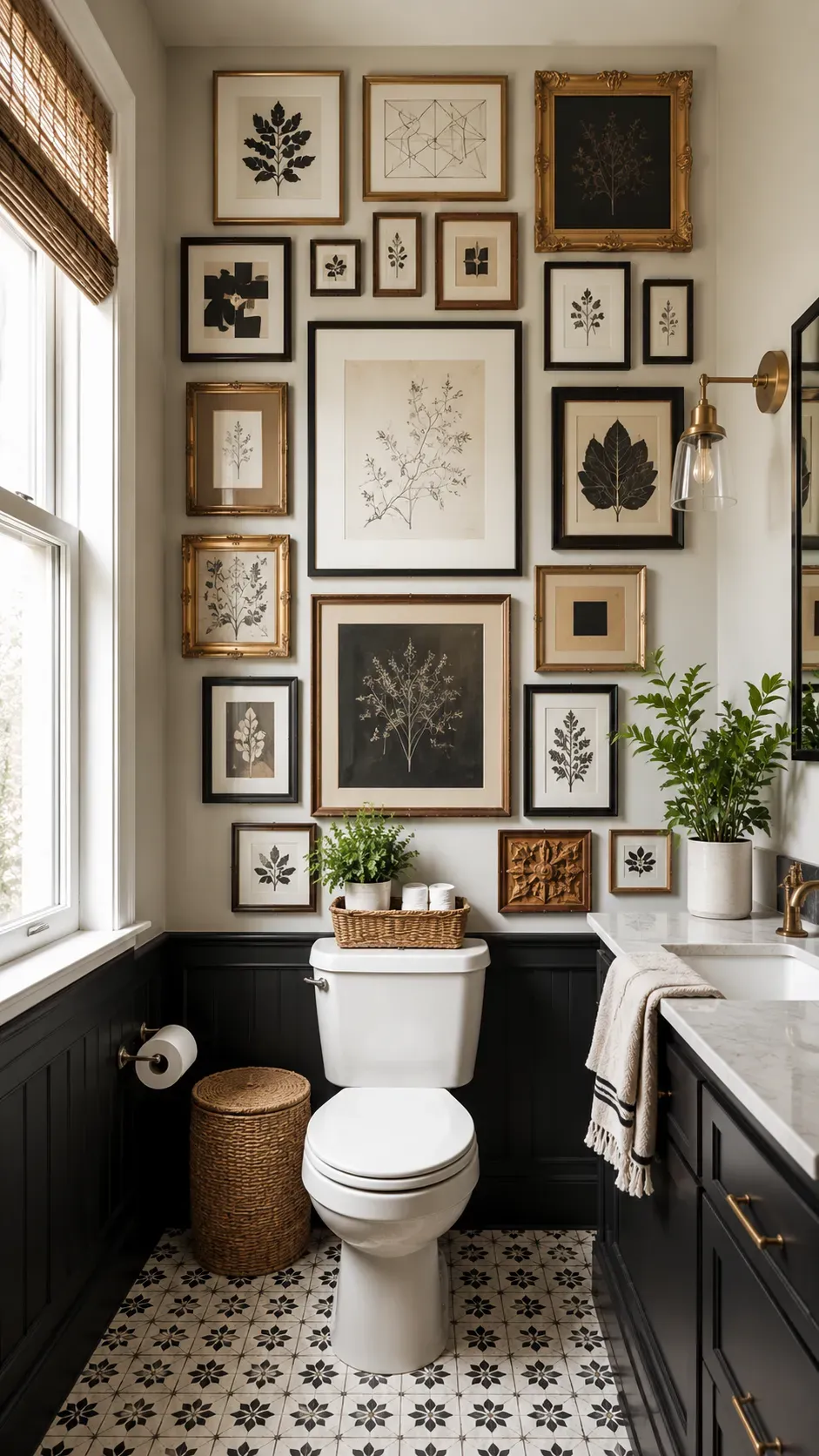 12 Gorgeous Powder Room Ideas for a Stunning Space 11 Eclectic gallery wall in a small, stylishly decorated half bath