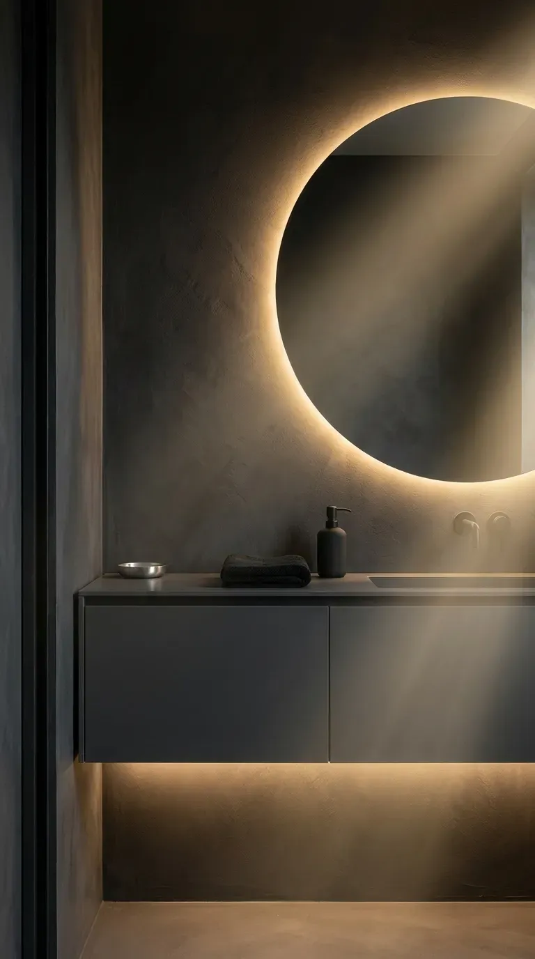 12 Gorgeous Powder Room Ideas for a Stunning Space 9 Warm hidden LED strip lighting behind a bathroom vanity mirror