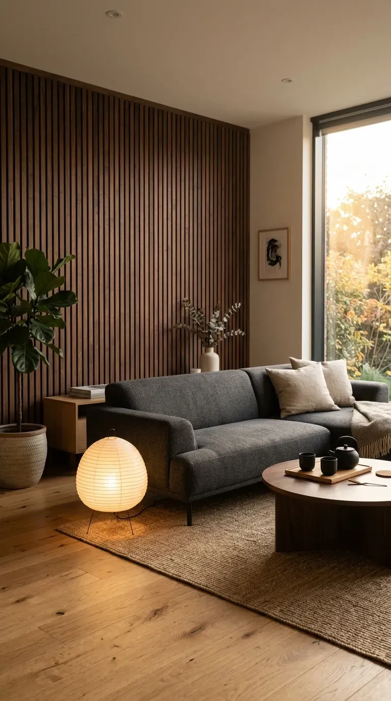 15 Genius Modern Living Room Designs You Need to See 4 A low-profile Japandi living room with walnut accents and a clean aesthetic