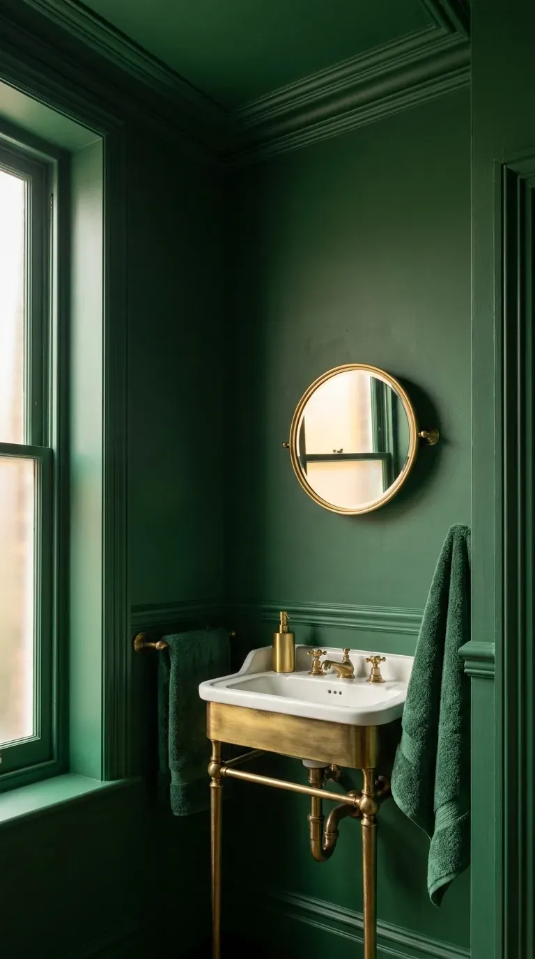 12 Gorgeous Powder Room Ideas for a Stunning Space 10 A powder room color-drenched in deep emerald green paint