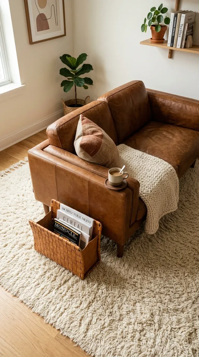 13 Genius Small Apartment Living Rooms You Need to Copy 6 Fluffy high-pile rug under a modern sofa