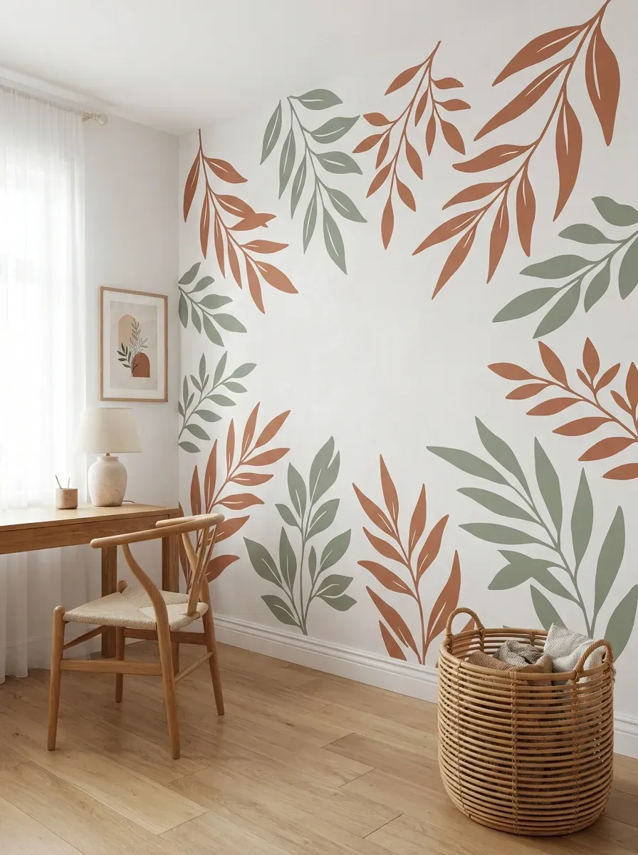 13 Genius Cricut Home Decor Projects You Need to Try 6 A nursery accent wall featuring large custom matte botanical vinyl decals
