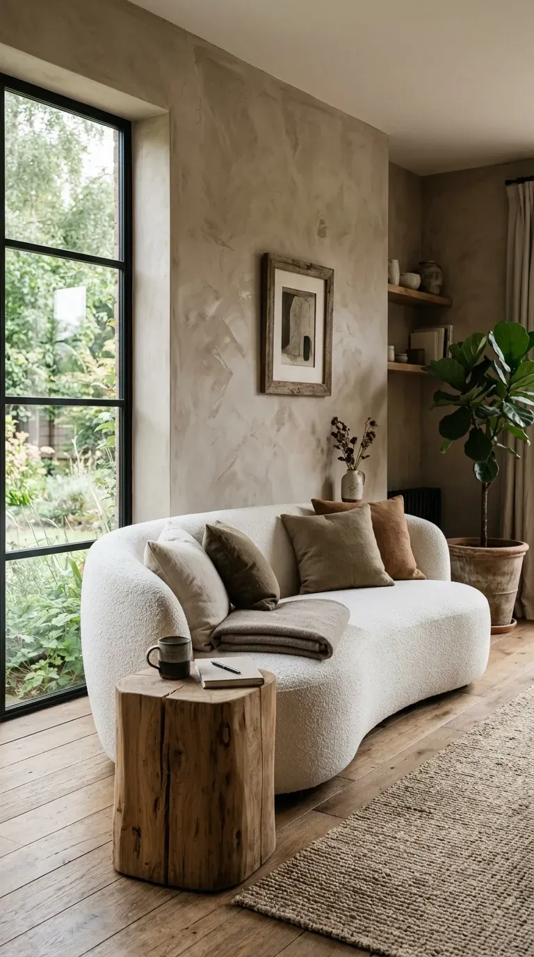 15 Genius Living Room Decor Ideas You Need to Try 10 A serene living room with textured Roman clay lime wash taupe walls