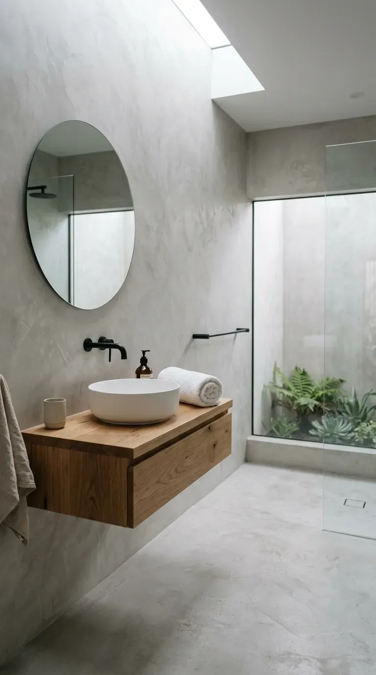 10 Must-Try Contemporary Modern Interior Ideas That Look Stunning 10 A modern bathroom featuring seamless microcement walls and a sleek floating vanity