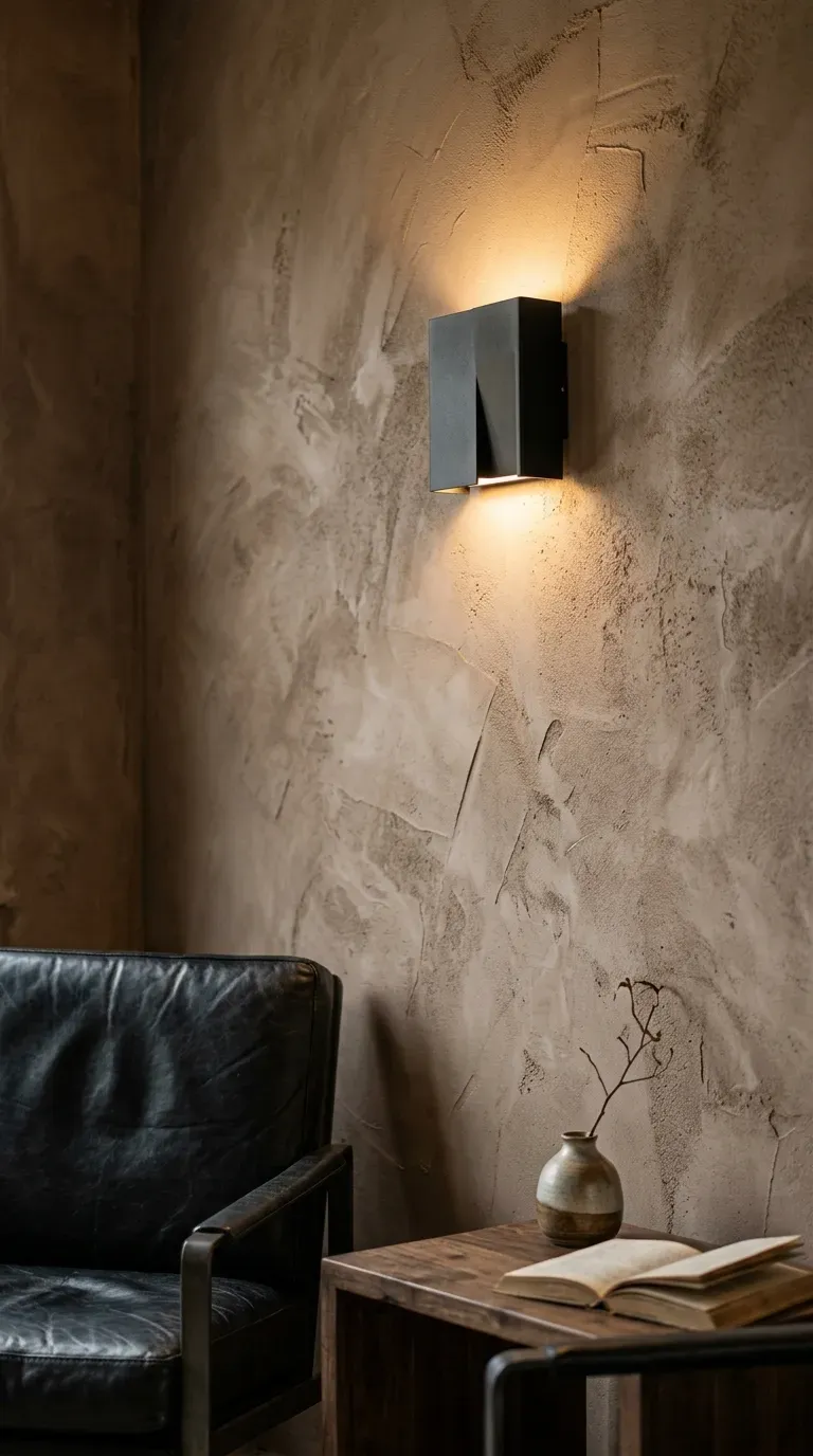 12 Black and Brown Living Room Designs That Will Transform Your Home 9 Textured mocha brown plaster walls illuminated by modern black metal sconces