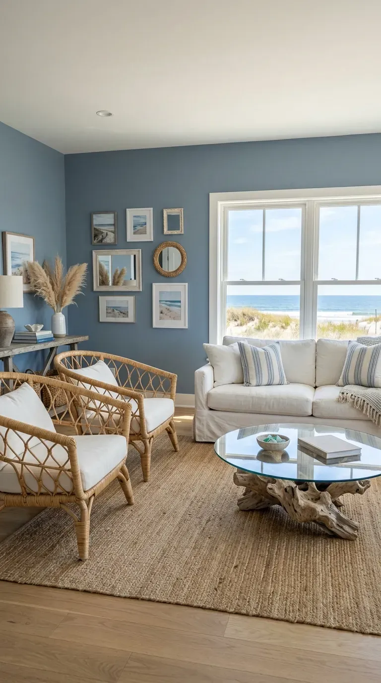 15 Genius Living Room Paint Color Ideas You Need to Try 11 A serene, coastal-inspired living room painted in a dusty slate blue