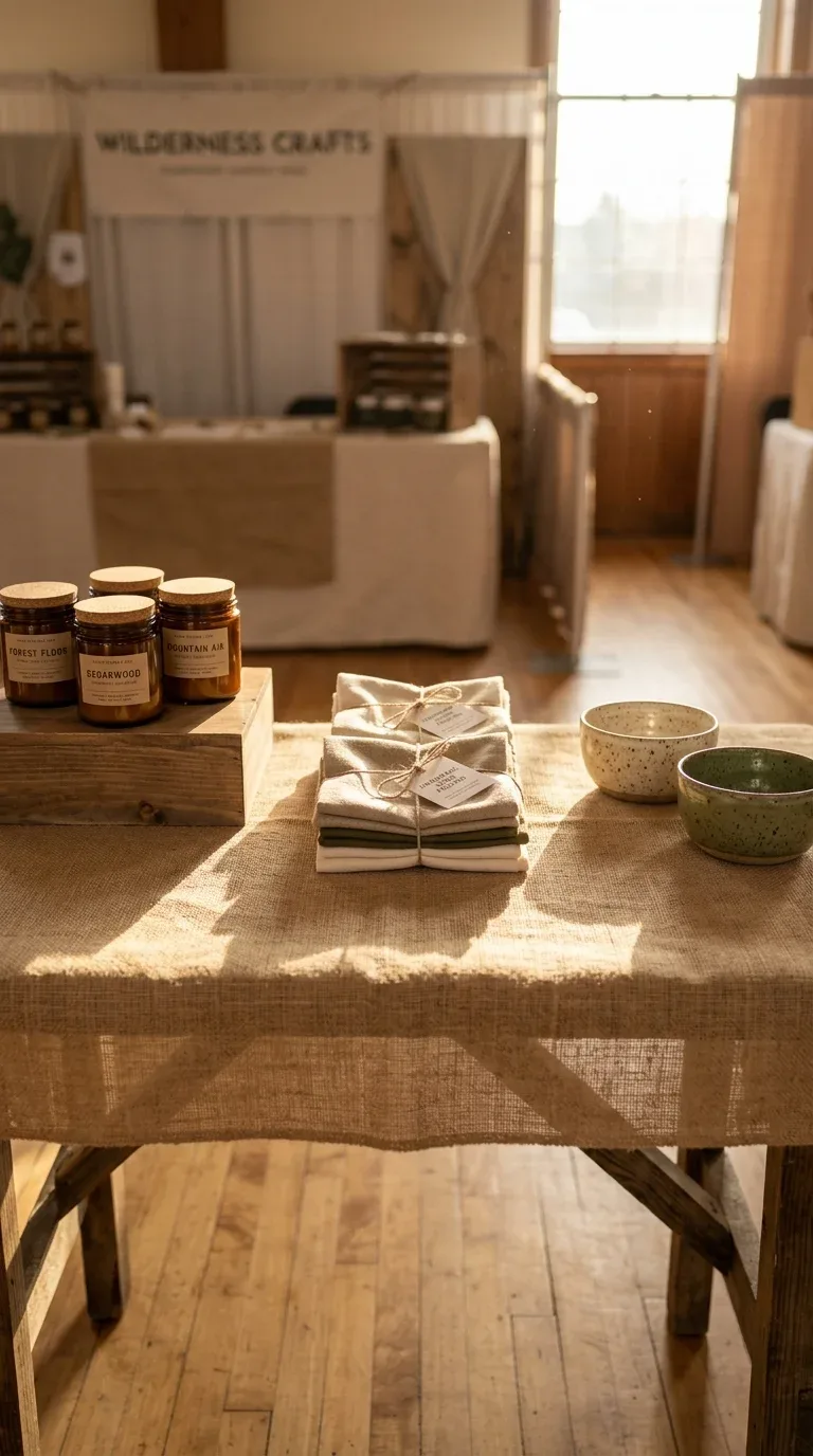 17 Creative Craft Booth Ideas for First-Time Vendors 9 A craft booth table with intentional negative space between product groupings for a clean look