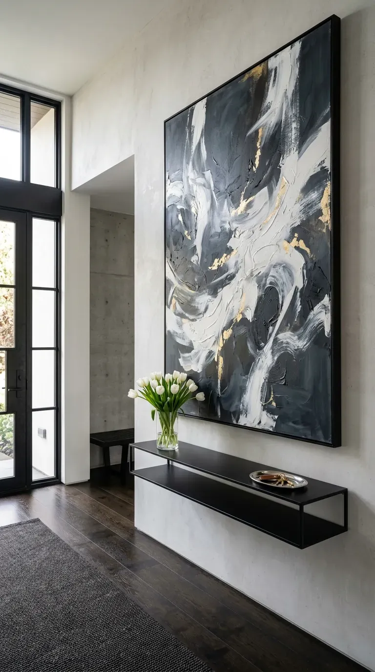 10 Must-Try Contemporary Modern Interior Ideas That Look Stunning 6 A massive minimalist abstract painting hung above a sleek contemporary console table