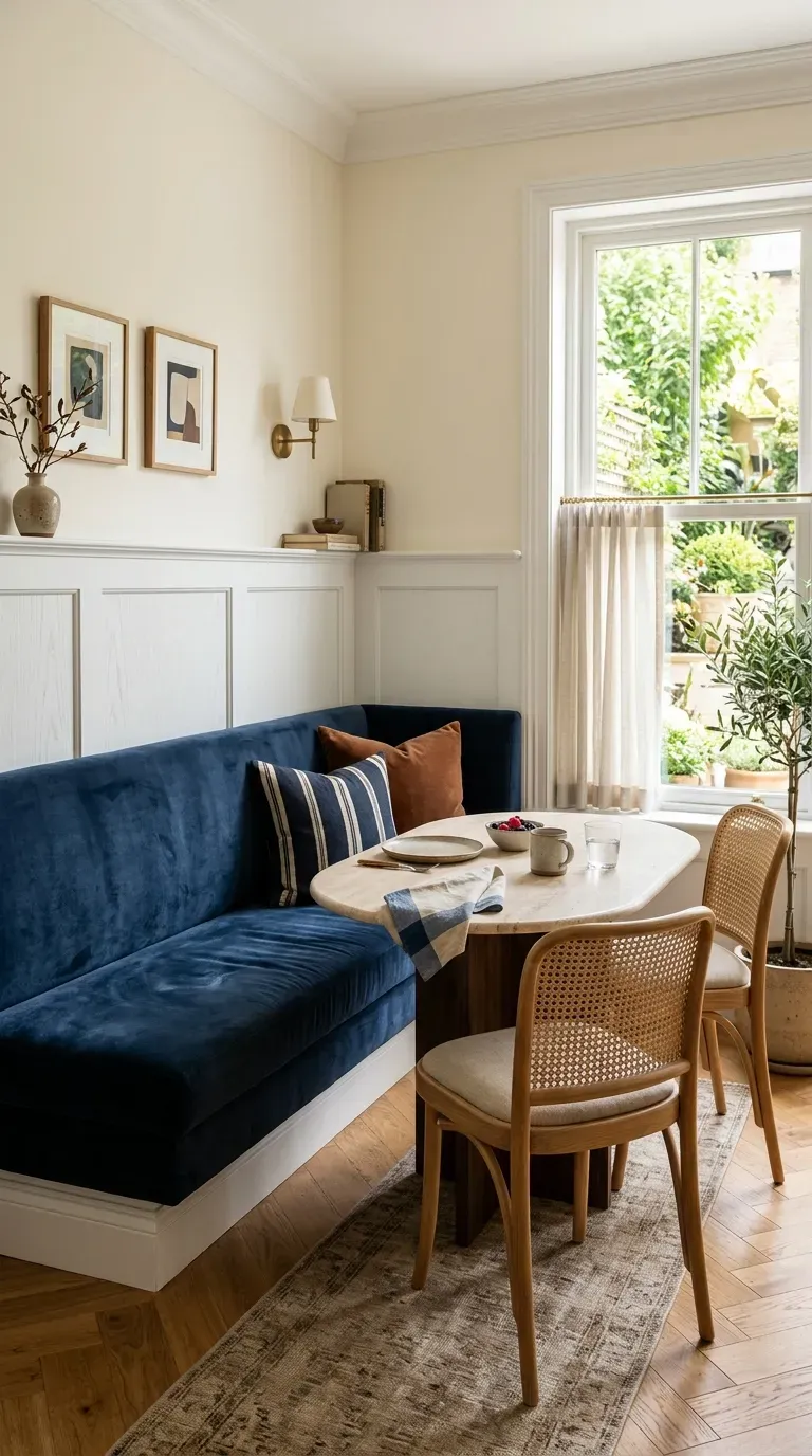 10 Must-Try Small Dining Room Ideas That Look Expensive 5 A massive gold antique mirror leaning against a small dining room wall