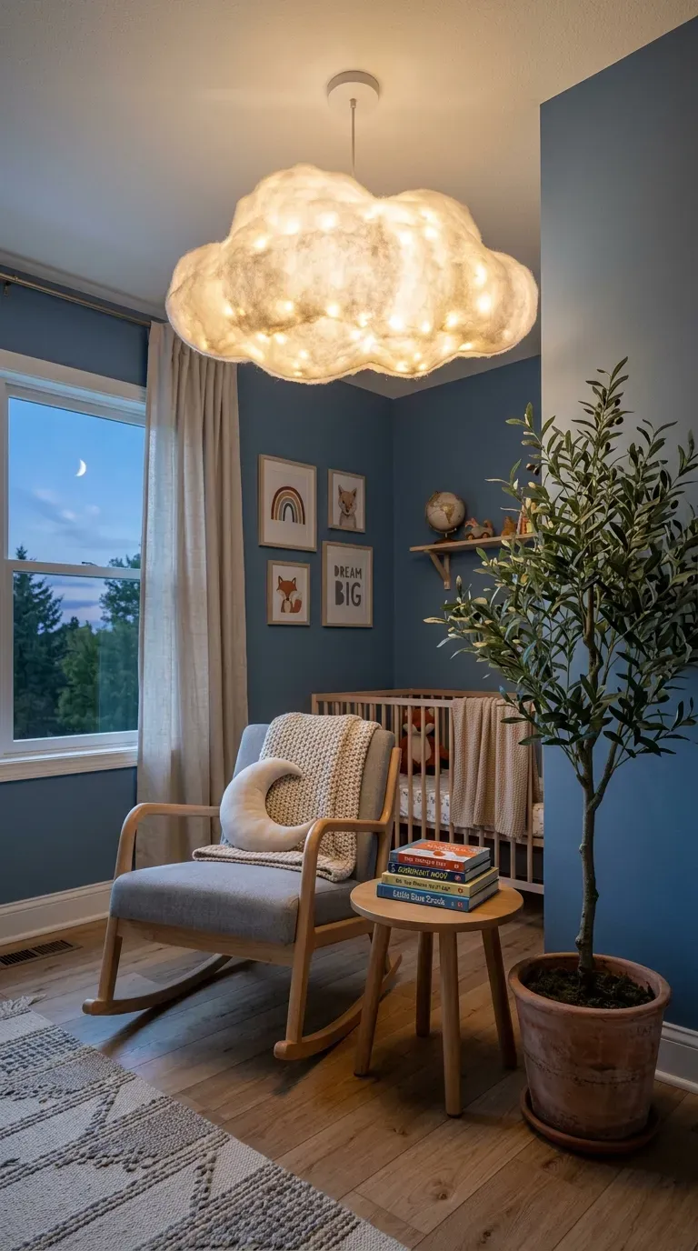 12 Aesthetic Kids Bedroom Ideas for a Dreamy Space 11 Magical glowing cloud pendant light in a bedroom