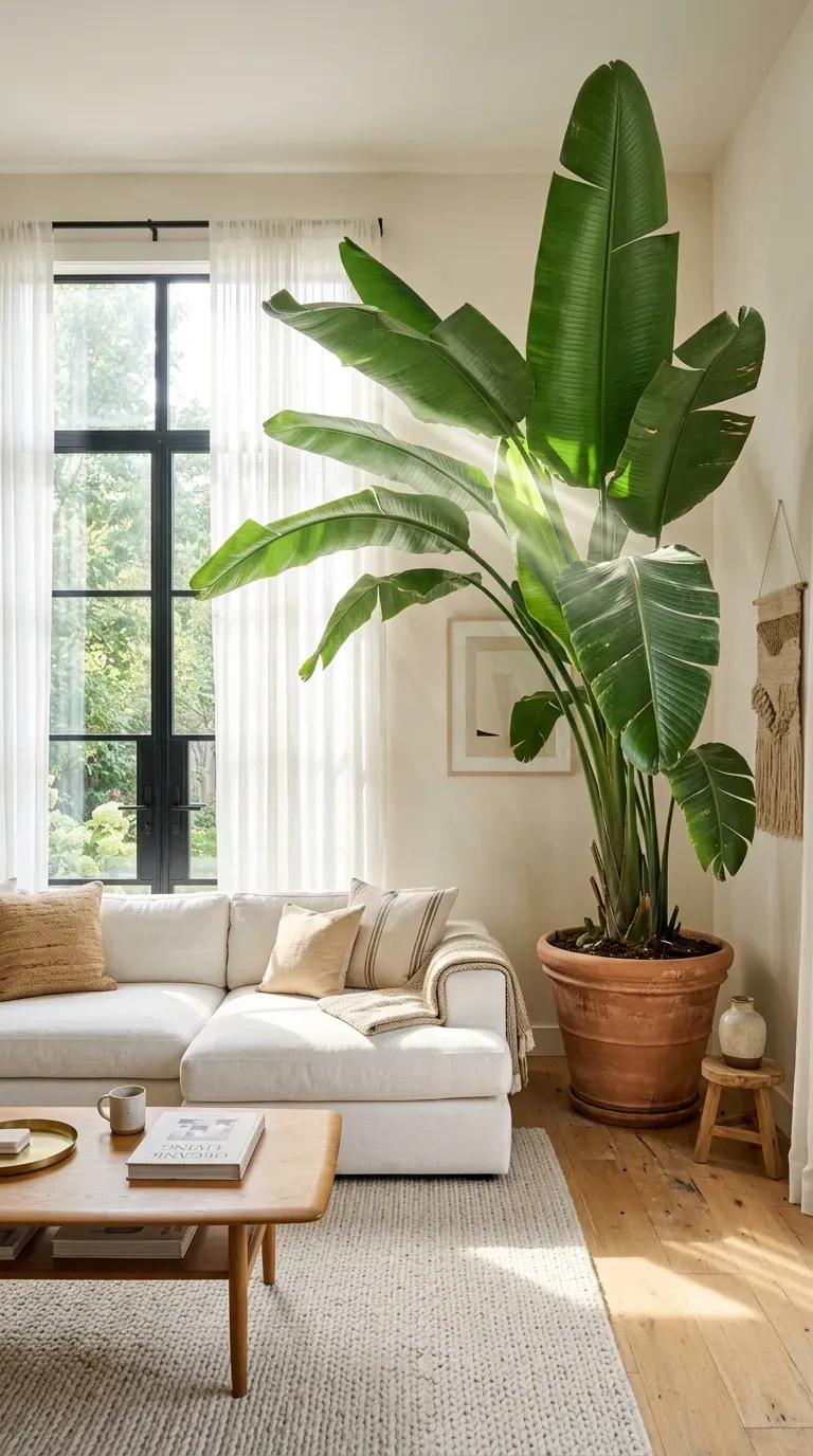 15 Genius Living Room Decor Ideas You Need to Try 5 A bright living room with an oversized bird of paradise plant