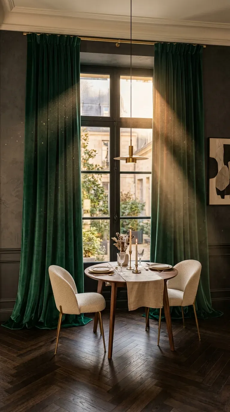 10 Must-Try Small Dining Room Ideas That Look Expensive 3 A massive abstract brass chandelier hanging over a small black dining table