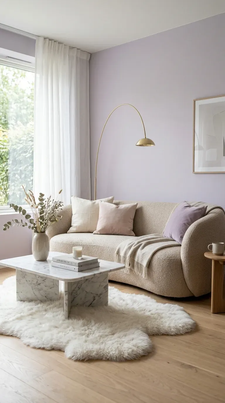 15 Genius Living Room Paint Color Ideas You Need to Try 13 A chic, peaceful living room painted in a soft, dusty pale lavender