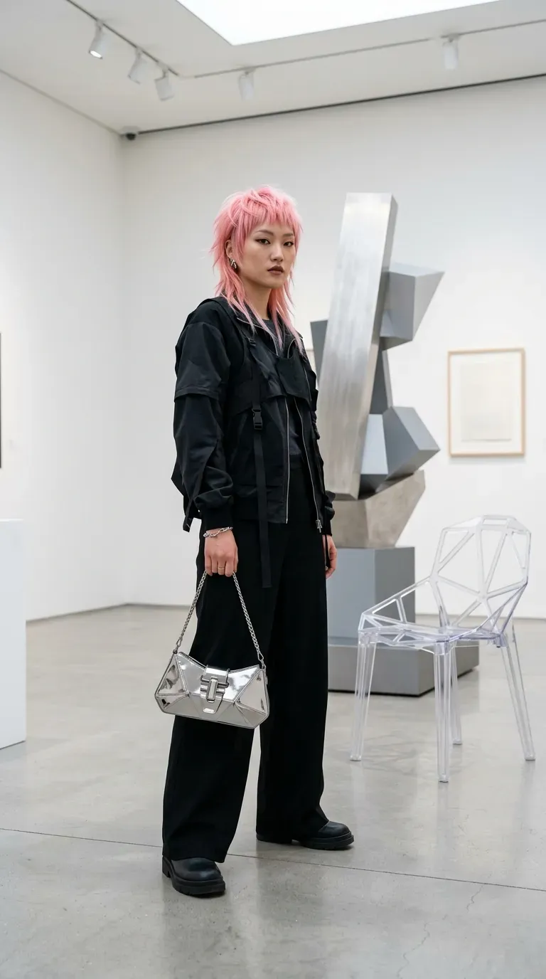 Pastel pink colored wolf cut hairstyle