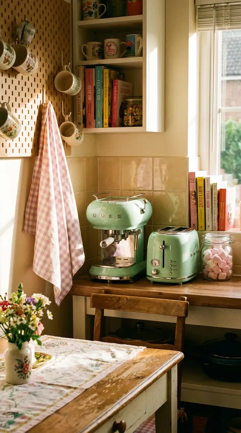 15 Genius Coffee Corner Ideas You Need to Try 14 A joyful kitchen nook featuring mint green retro coffee appliances