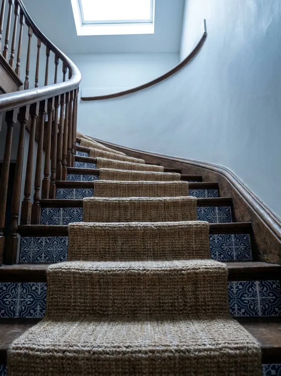 13 Genius Cricut Home Decor Projects You Need to Try 11 A wooden staircase featuring vibrant patterned vinyl decals on the risers