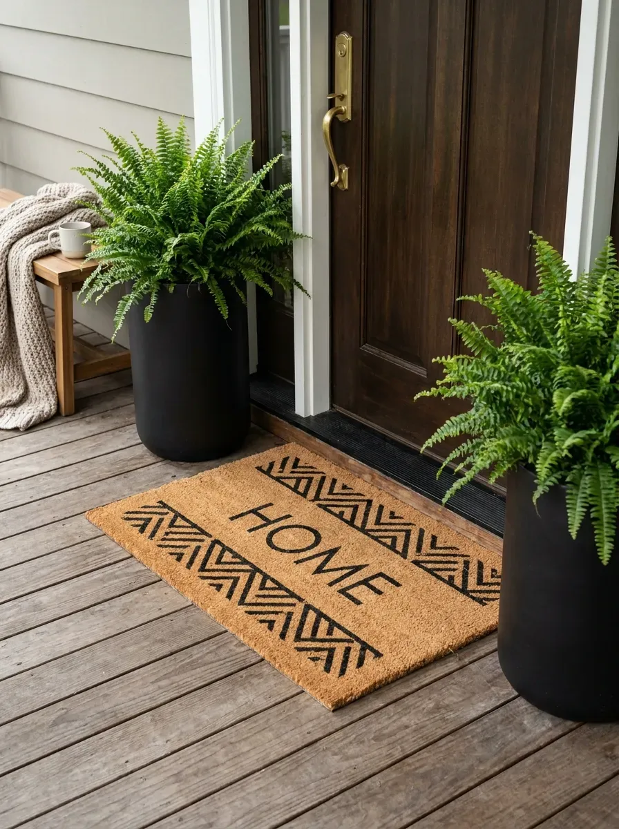 13 Genius Cricut Home Decor Projects You Need to Try 4 A natural coir doormat with a custom black stenciled greeting