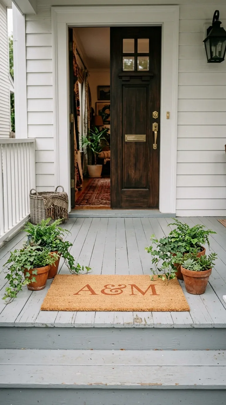 21 Easy Cricut Home Decor Projects You'll Love 8 A natural coir doormat stenciled with a custom monogram design using a Cricut-cut stencil