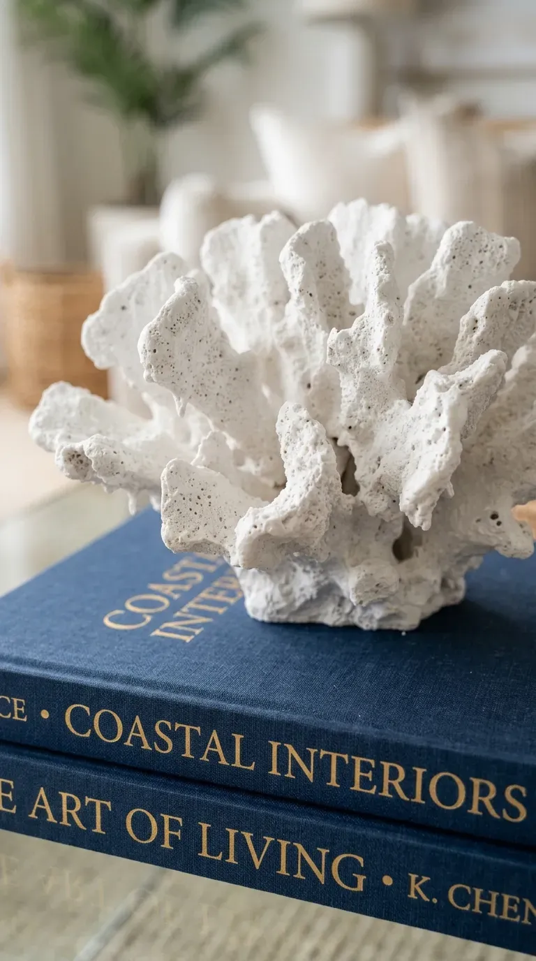 15 Genius DIY Summer Decorations You Need to Try 9 A stark white faux coral sculpture sitting on a stack of books