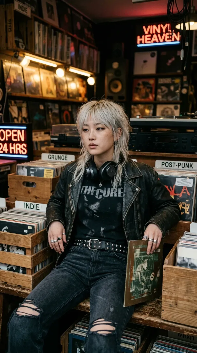 Platinum blonde layered wolf cut style