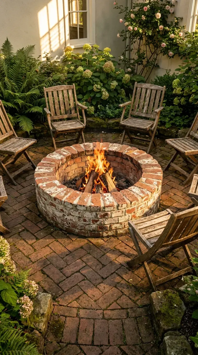 14 Genius Outdoor Fire Pit Ideas You Need to Try 10 A vintage-style fire pit constructed from beautifully weathered, reclaimed antique red bricks