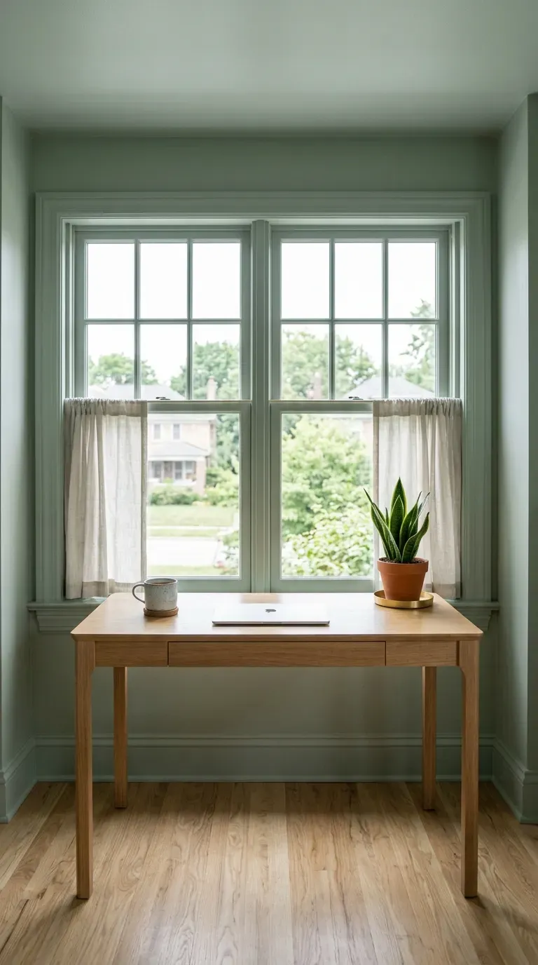 15 Genius Color Drenching Room Ideas You Need to Try 8 A calming home office color-drenched in a soft sage green