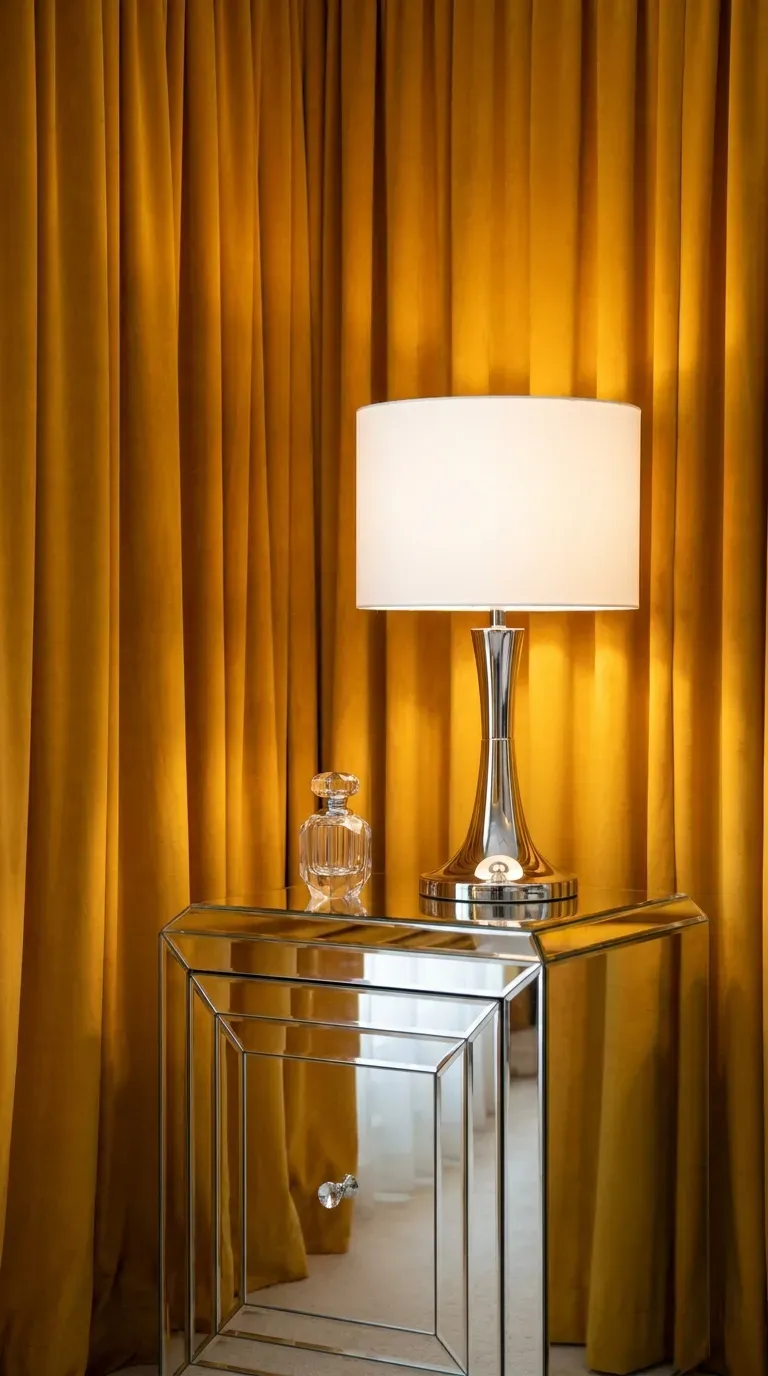 12 Genius Yellow and Gray Color Combo Ideas You Need to Try 10 A glamorous bedroom with silver metallic nightstands and saffron yellow drapes