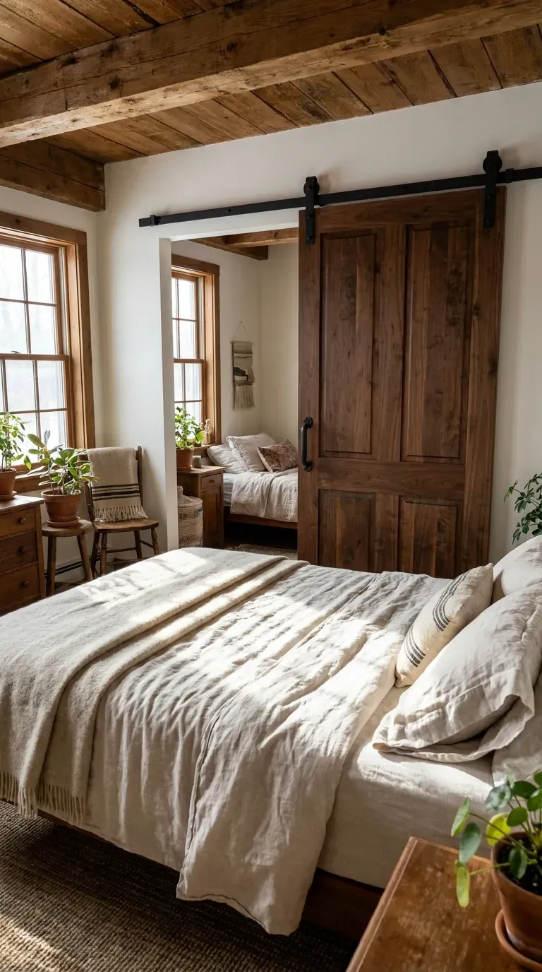 15 Genius Shared Bedroom Ideas You Need to Try 12 A solid wood sliding barn door dividing a shared bedroom