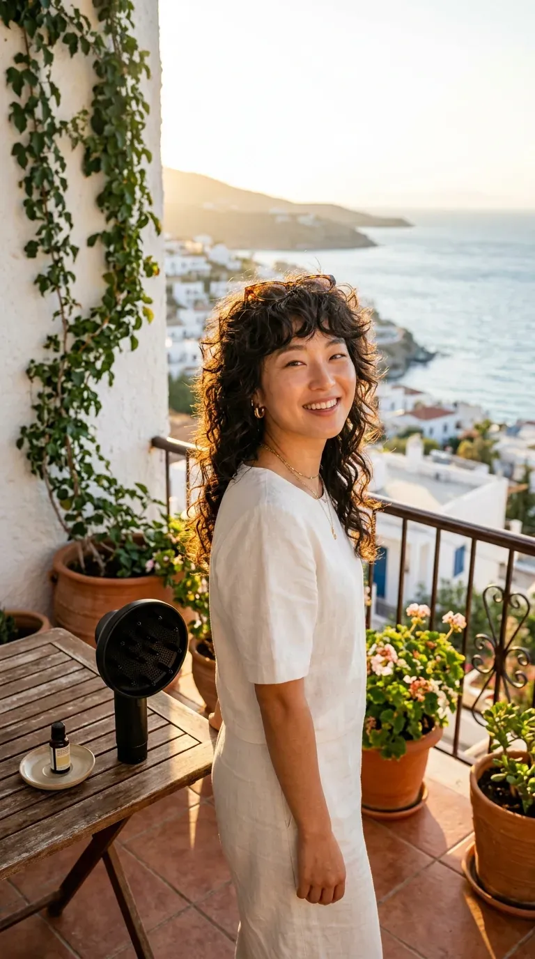 Curly wolf cut on a gorgeous Korean woman