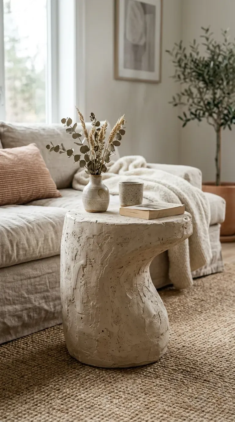 A cheap side table transformed with a gritty, textured faux stone plaster finish