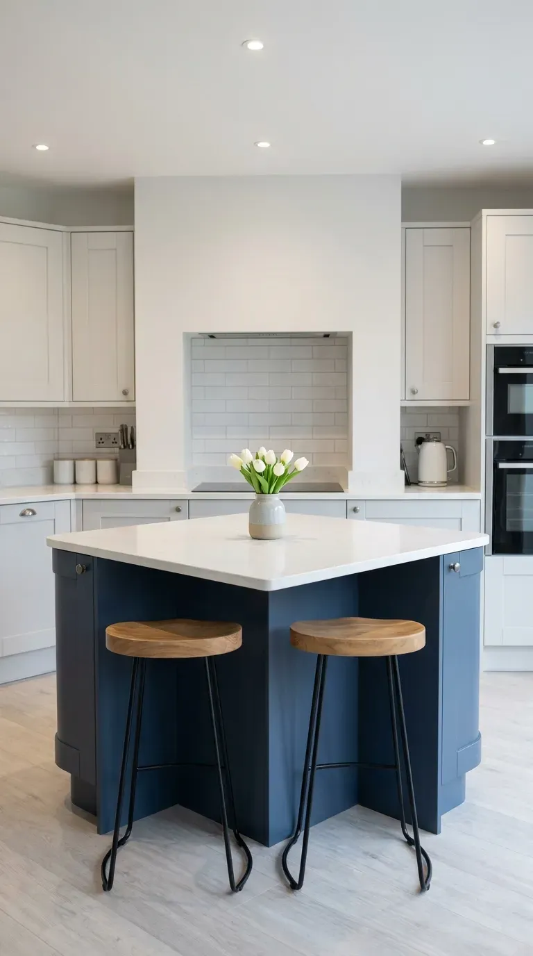 A compact kitchen island with backless stools perfectly tucked underneath