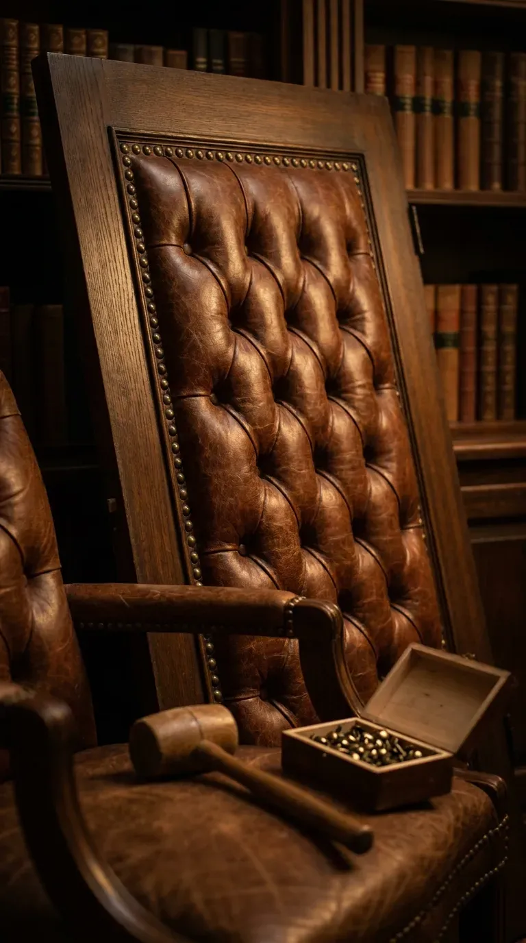 13 Genius Interior Door Makeovers You Need to Try 11 Luxurious diamond-tufted brown leather door with brass nailhead trim