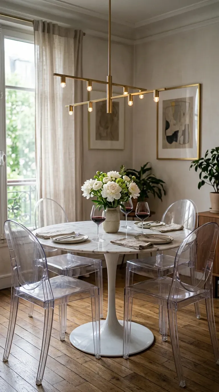 10 Must-Try Small Dining Room Ideas That Look Expensive 2 A chic small dining space framed by massive emerald green velvet curtains