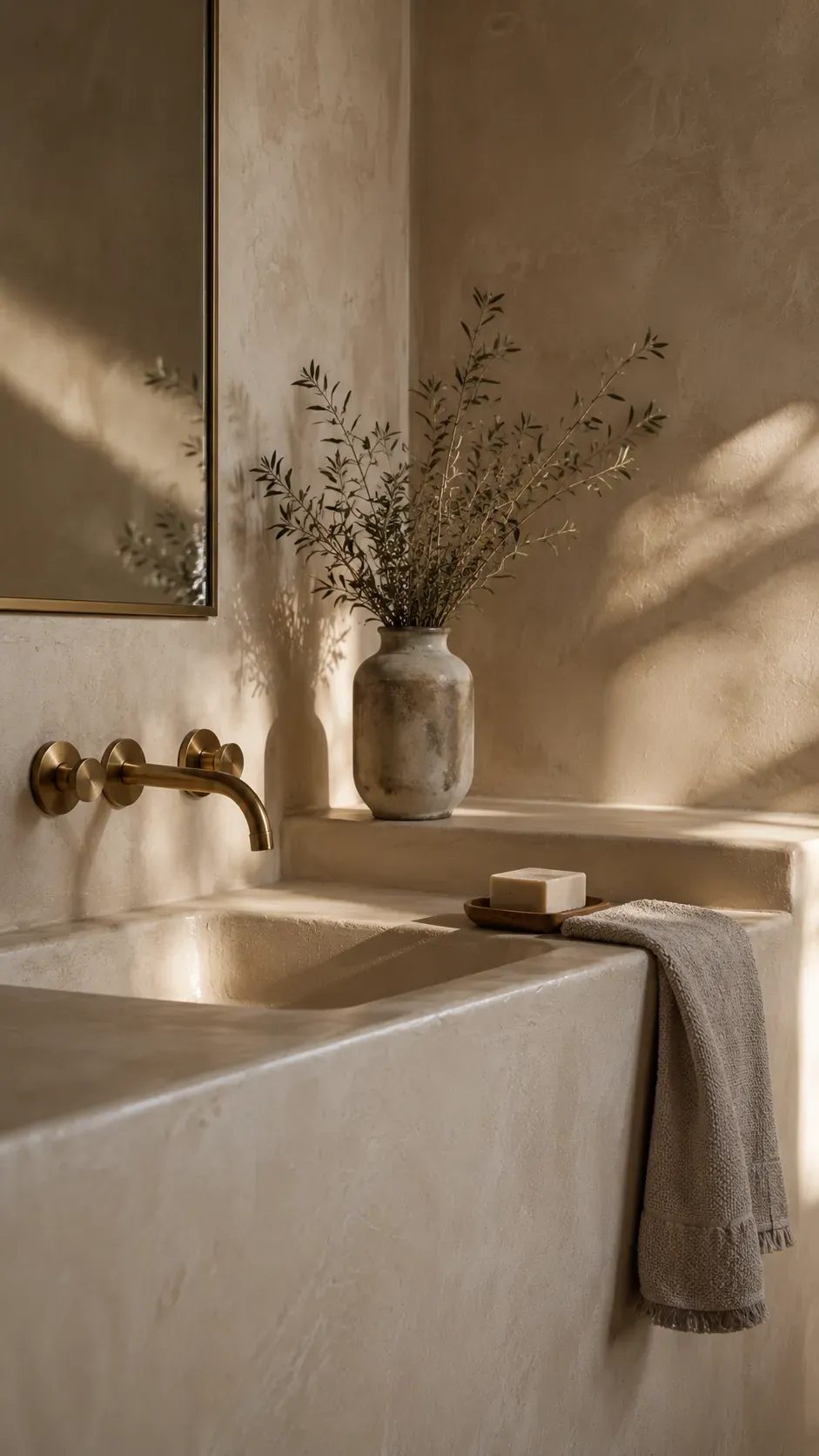 12 Gorgeous Powder Room Ideas for a Stunning Space 12 Soft beige Venetian plaster walls in a warm, minimalist powder room