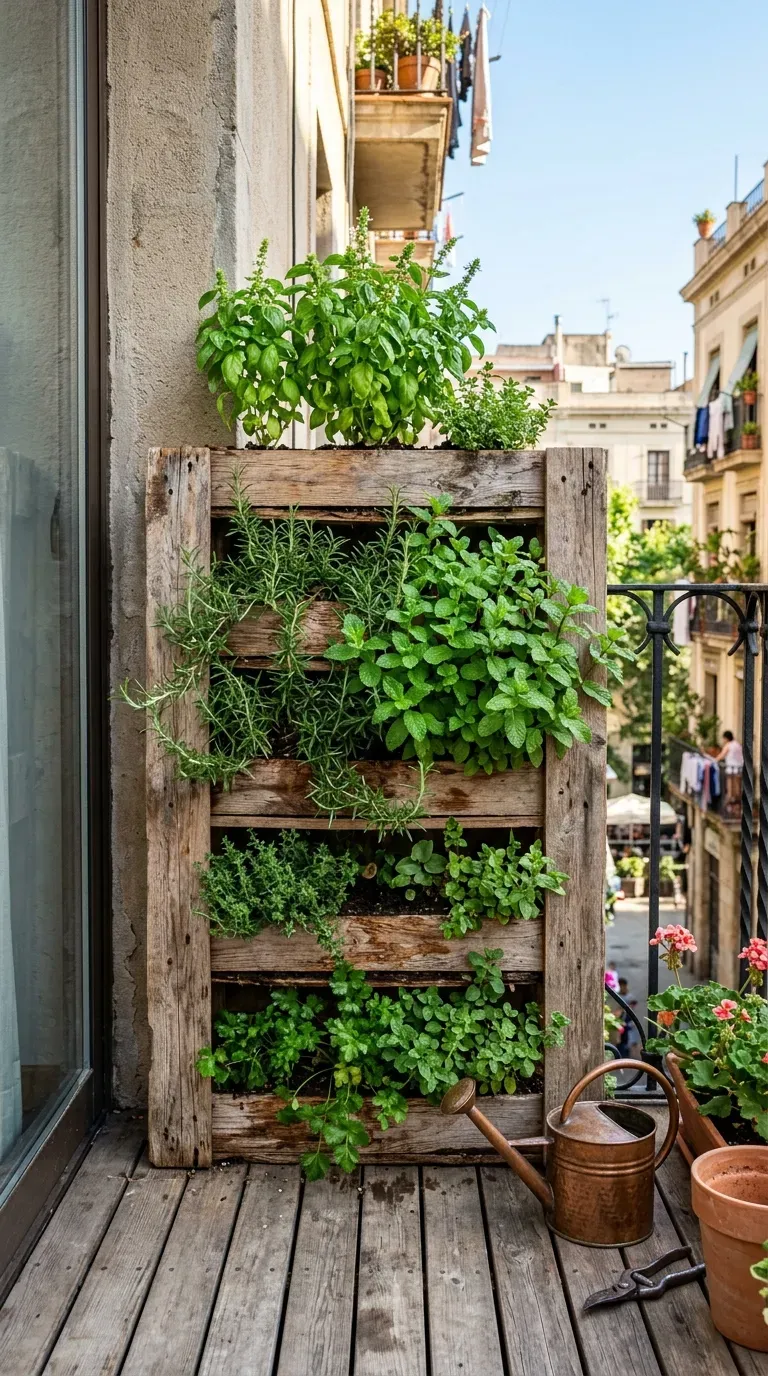 15 Genius DIY Summer Decorations You Need to Try 15 A rustic wooden pallet standing upright, overflowing with green summer herbs