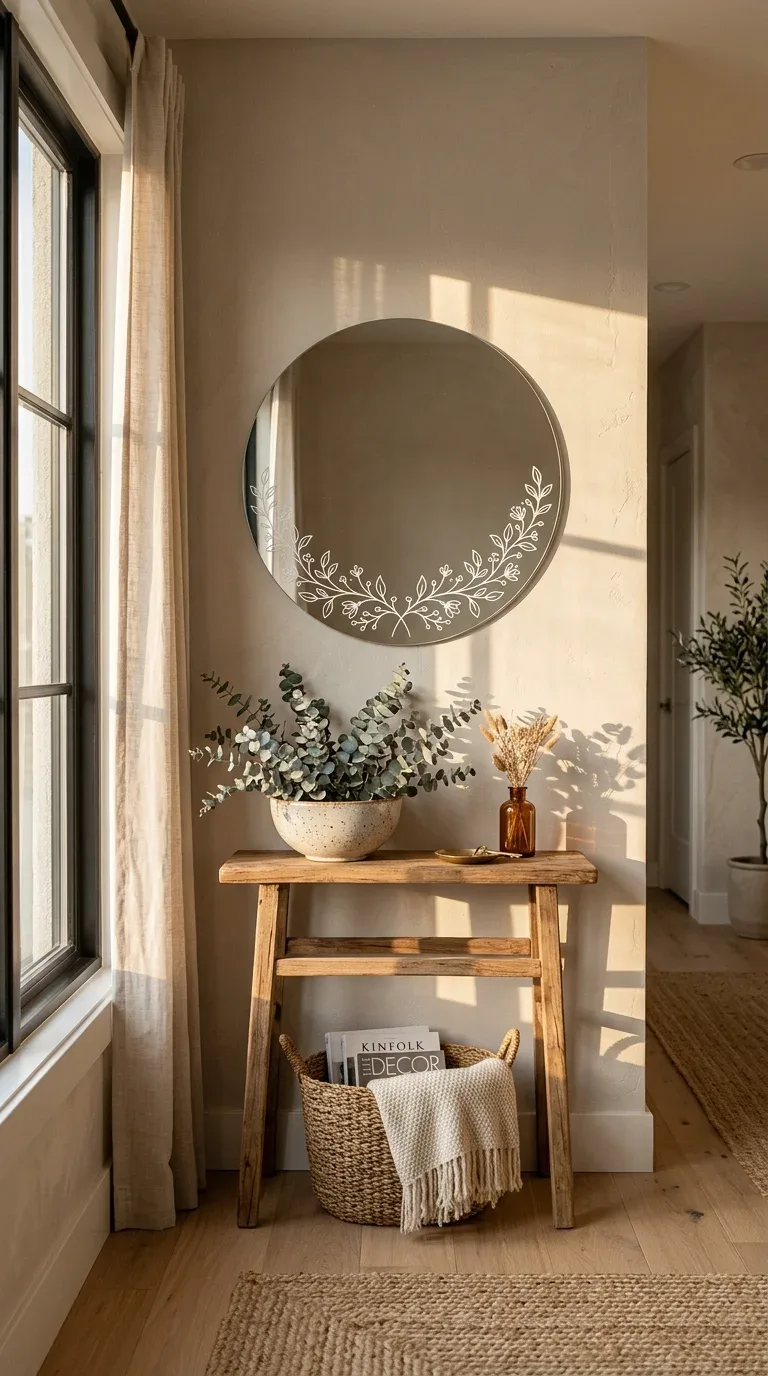 21 Easy Cricut Home Decor Projects You'll Love 6 A plain frameless mirror decorated with a delicate vinyl floral vine decal along one edge