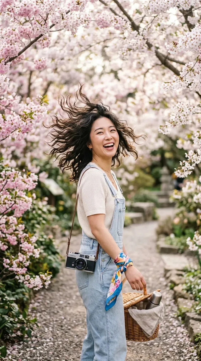 Voluminous wavy wolf cut on smiling woman
