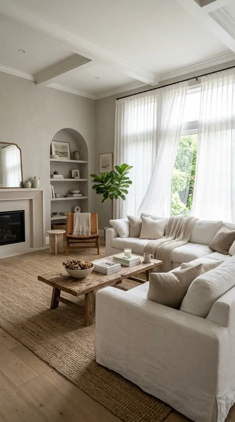 15 Genius Living Room Paint Color Ideas You Need to Try 9 A stunning living room painted in a balanced warm greige neutral