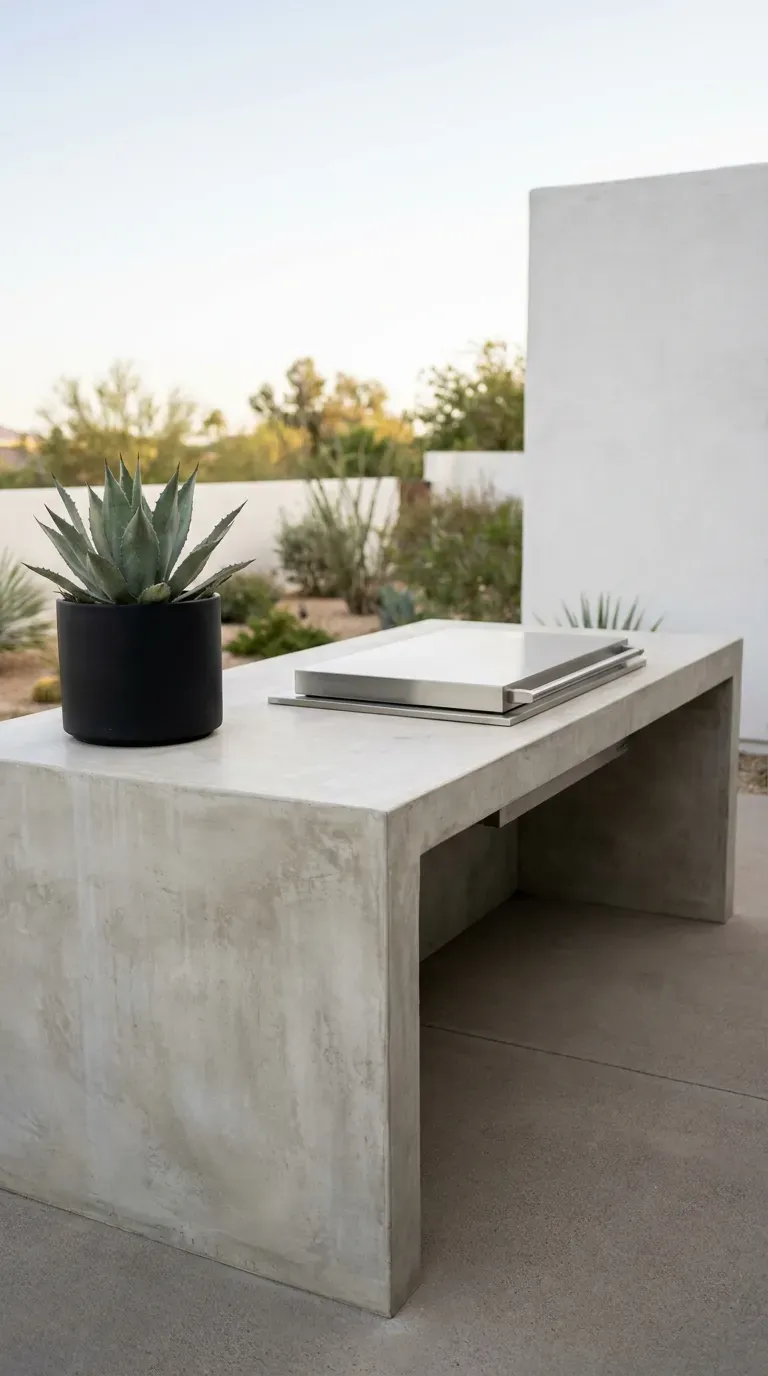 15 Genius Backyard Kitchen Ideas You Need to Try 14 A stunning outdoor kitchen island featuring a seamless waterfall edge concrete counter