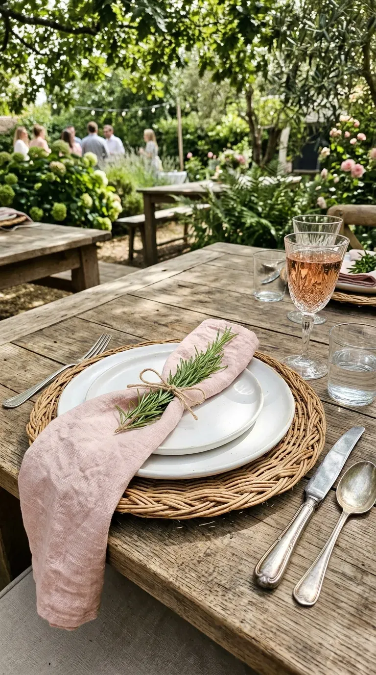 15 Genius DIY Summer Decorations You Need to Try 14 A summer table setting featuring handmade woven rattan plate chargers