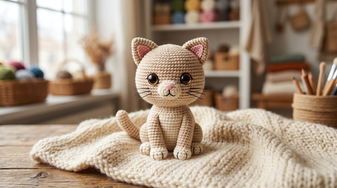 Crochet cat sitting on blanket 202608111630 living room