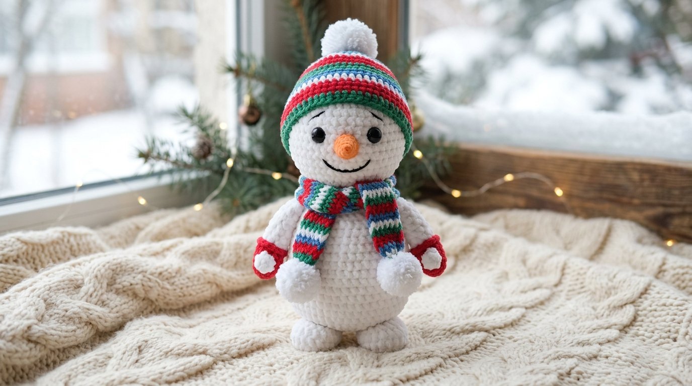 Handmade snowman standing on bla… 202608122318